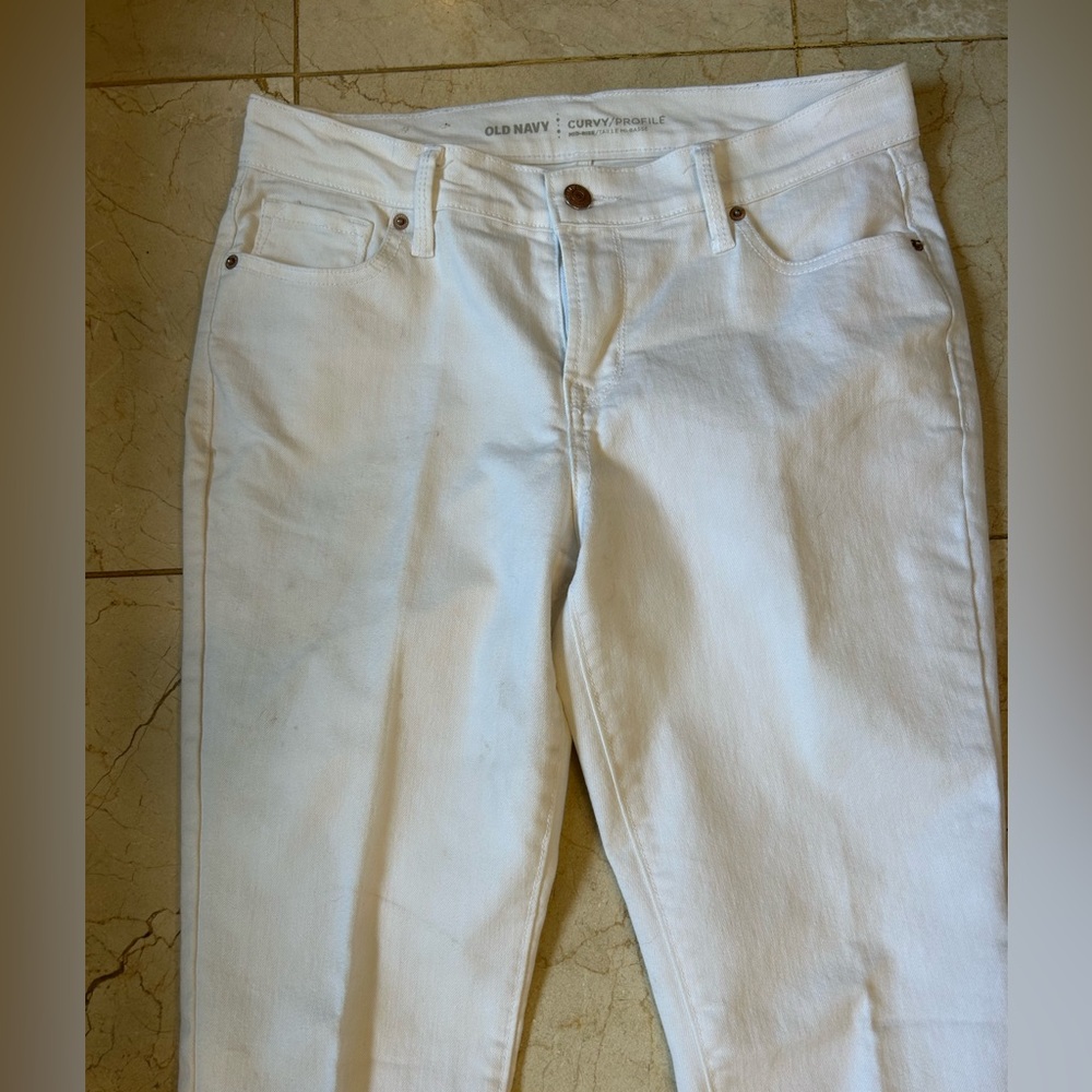 Old Navy, Curvy, White Denim, Mid Rise, Skinny Leg Jeans w/ Stretch, Sz 6 - Picture 2 of 11